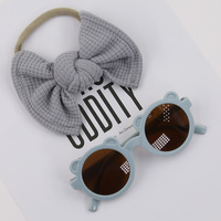 2 Pcs/Set Bear Baby Lunettes de soleil Waffle Topknot Hair Bows Headbands Sun Protection Shadow Glasses Kids Fashion Hair Accessories
