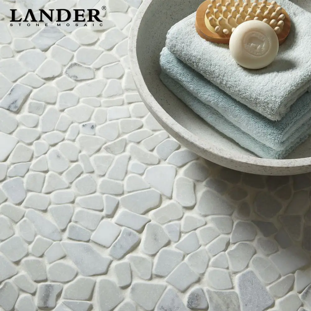 Ubin Mosaik Dek Luar Ruangan Eksterior Batu Kerikil Hitam Karpet Karpet Ubin Mosaik Marmer Dinding dan Lantai Kamar Mandi