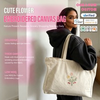 Sac en toile brodé de fleurs mignonnes, sac fourre-tout réutilisable pour les courses, idéal pour la nature et le quotidien