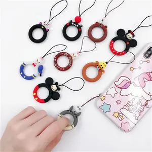 Cincin Jari Kartun Pendek Imut, Liontin Silikon Ponsel Lanyard Donat Tali Jimat untuk Airpods Kartu ID Kunci