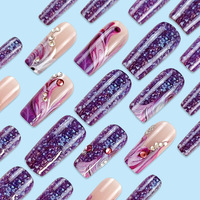 Ventes en gros de faux ongles à coller de haute qualité, forme cercueil moyenne, cœur, perle, french tip, manucure, acrylique, avec colle