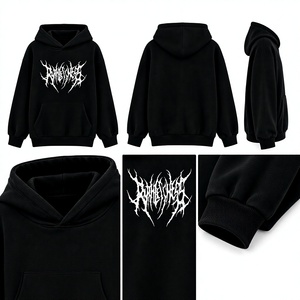 Sweat-shirt à capuche pour homme, noir, manches raglan, imprimé lettres blanches, poche kangourou, streetwear - Product Image 5