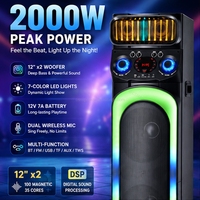 MT-1286 Neues Modell Dual 12-Zoll Party-Lautsprecher Kunststoffgehäuse Hochleistung 120W RGB LED-Lichter für 5.3 7000mAh Wiederaufladbare Batterie