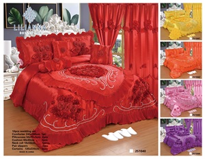 Sang Trọng Comforter Bộ Đồ Giường Cô Dâu Đám Cưới Bộ Với Phù Hợp Với Rèm Cửa 10 Cái Bộ Đồ Giường Đám Cưới Đặt Vua Kích Thước - Product Image 1