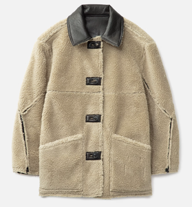 <strong>Men's</strong> Premium Quality Khaki Sheepskin <strong>Peacoat</strong> Customized High Street Warm Winter Jacket Embroidered Closure Zipper Windproof - Product Image 2