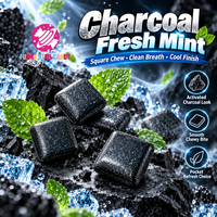 Vente en gros de chewing-gum personnalisé au charbon de coco, format poche, saveurs assorties, menthe pour haleine fraîche, chewing-gum noir