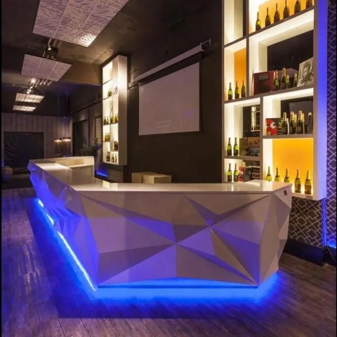 Moderno club nocturno Bar LED muebles superficie sólida Barra para las ventas