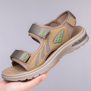 Sandales pour hommes à semelle compensée et coussin d'air, à fermeture Velcro, plates, style décontracté plage et été, pour jeunes, jaunes 7070 - Product Image 1