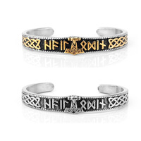 Bracelet Viking Runes Marteau Thor Homme Acier Inoxydable Nordique Mjolnir Manchette Ouverte Bijoux Mode Punk Cadeau Gros