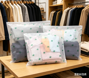 Closet Children's Clothing Durable HDPE Zipper Bags Frosted Plastic Zip Lock Pouches Silk Screen Printed Reusable Waterproof - Product Image 1