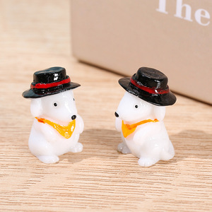 Figura de perro de resina con sombrero negro y bufanda amarilla, decoración del hogar, artesanía artística, adorno en miniatura con forma de animal - Product Image 2