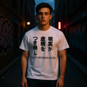Reality Destroys Fiction Graphic Boxy T-Shirt Oversized Streetwear Y2K Maglietta da uomo in jersey di cotone a maniche corte con scollo a O - Product Image 2