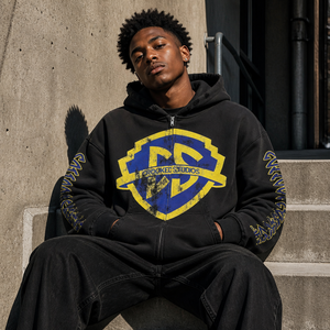 Sudadera con capucha y cremallera personalizada, estilo vintage desgastado, unisex, estilo urbano, rasgada, hip hop, corte holgado, de algodón 100% de alto gramaje, con estampado lavado - Product Image 4