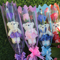 Ours Unique Rose Fleur Savon Fleur Creative Noël/Fête des Mères Promotion Ours Savon Bouquet Fleurs