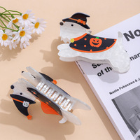 Pince à cheveux tendance en acrylique de 9,5 cm pour Halloween, motif citrouille et ailes, chapeau de sorcier, accessoires de coiffure pour chien, pour femmes