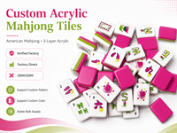 Fichas de Mahjong Americanas Acrílicas de 3 Capas de Primera Calidad, Diseño Floral Moderno en Rojo Rosa, Tamaño Lujoso de 32 mm, Duraderas, para Entretenimiento