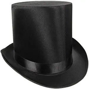 Chapéu alto preto de cetim para mágico, venda quente, chapéu vintage de feltro, preto, circo, ringmaster, suprimentos para steampunk