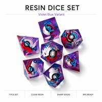 Jeu de dés DND en résine transparente violette, rouge et bleue, 7 pièces, à bords vifs, polyédriques, pour jeux de rôle sur table Dungeons & Dragons, jeux 3D