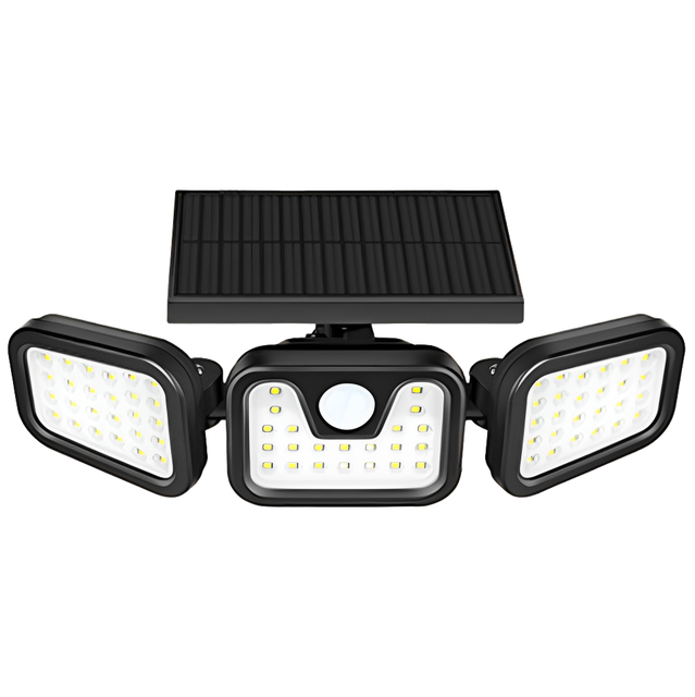 Solar Battery LED Outdoor Lights Remote Control 3 Heads Motion Sensor IP65 Waterproof 270 Flood Wall Lights 3 Modes Dimmable