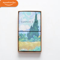 Journal de voyage vintage Van Gogh Nuit étoilée en PU avec bande élastique, plusieurs poches pour cartes, carnet rechargeable, logo personnalisé avec boîte cadeau