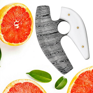 Cuchillo Ulu de Acero de Damasco con Mango de Resina y Madera Pakka, Punta Caída, DIY OEM/ODM, para Cocina, Picar, Preparar Alimentos, Rebanar y Cortar en Cubos - Product Image 1