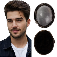 Toupet pour homme de haute qualité, 0,03-0,04 mm, peau fine complète, prothèse de remplacement capillaire avec cheveux indiens Remy, prix de gros