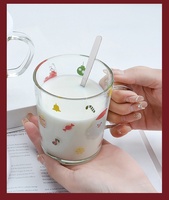 Zogift Joyeux Noël Tasses en verre borosilicate amusantes de 400 ml avec couvercle en silicone et poignée pour thé, café, lait, jus, boissons
