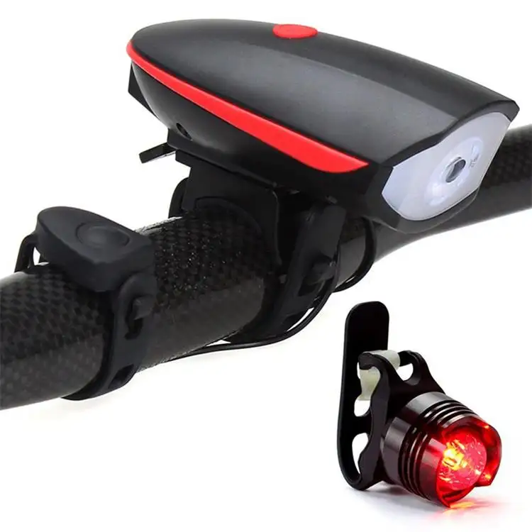 Bicycle Headlight Light Rechargeable Bike Front Lamp with Horn Warning Cycling