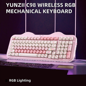YUNZII C98 无线机械键盘 98键 BT5.0/2.4G/USB-C 热插拔 红轴 定制RGB 可爱蛋糕设计 Win/ (粉红牛奶色) - Product Image 6