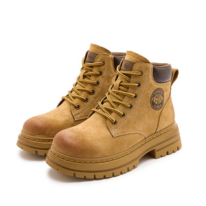 Bottes hautes en daim de qualité supérieure, bottes de travail rétro à plateforme épaisse et lacets, chaussures de mode streetwear durables à semelle robuste pour l'extérieur - Product Image 1