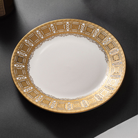 Assiettes à steak en céramique de style européen avec bord doré, assiettes à pâtes, assiettes de dîner, porcelaine blanche de luxe pour mariage, hôtel, banquet