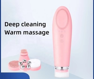 Nettoyeur sonique imperméable 4 en 1, brosse nettoyante faciale électrique en silicone, vibration thermique <span class=keywords><strong>pour</strong></span> un nettoyage en profondeur des <span class=keywords><strong>pores</strong></span>, <span class=keywords><strong>appareil</strong></span> de soin <span class=keywords><strong>du</strong></span> <span class=keywords><strong>visage</strong></span> - Product Image 5