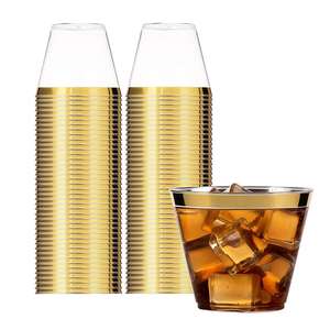 Özelleştirilebilir baskı düğün Catering etkinlikleri şarap içecek Drinkware tek kullanımlık parti bardakları 9oz altın çerçeveli şeffaf plastik bardaklar - Product Image 2
