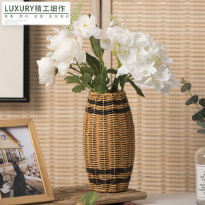 Vase en plastique tissé à la main, jaune brun, style rustique, décoration de bureau, arrangement floral, décoration intérieure - Product Image 1