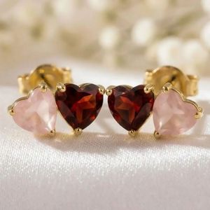 Modern Natural Garnet <b>Rose</b> <b>Quartz</b> <b>Heart</b> Shape Stud Earrings Gold Filled Design With Red Pink Gemstones Minimalist Fashion Jewel - Product Image 5