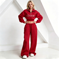 Ensemble deux pièces décontracté vintage de haute qualité pour femme en molleton 100 % coton respirant avec sweat-shirt court à demi-zip