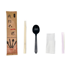 Disposable Chopsticks Spoon <b>Toothpick</b> Napkin 4 In 1 Set Kraft Paper Packaging Takeout Travel Minimalist Style - Product Image 3
