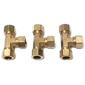 Raccord en T à compression en laiton forgé, raccord de tuyauterie à trois voies, raccord de tuyauterie en laiton pour plomberie - Product Image 1