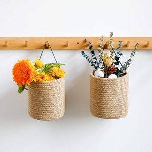 Custom All Size Color White Brown and Black Wall Hanging Natural <strong>Jute</strong> Cotton Rope Plant <strong>Basket</strong> with Handles Indoor Home Decor - Product Image 1