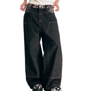 กางเกงยีนส์ขาตรงขากว้างสำหรับผู้ชายกางเกงยีนส์ทรงหลวมพิมพ์ลายเสือดาว - Product Image 1