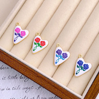Pendentifs Cœur en Émail Motif Rose Imprimé Plaqué Or Bijoux Fantaisie Colliers