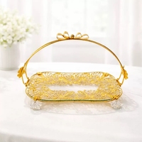 Groothandel Metalen Glazen Fruitplateau met Gouden Handvat Decoratief Serveerplateau