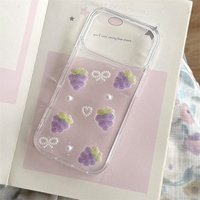 Coque de téléphone en époxy transparente avec nœud, perles et gelée 3D, motif raisin, paillettes, pour iPhone 18 17 Pro Max 16 15 14 13, protection en TPU transparente, motif fruits