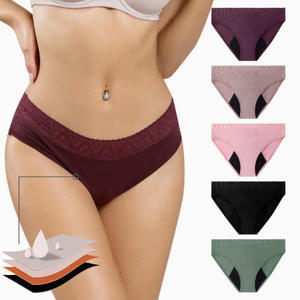 Culottes menstruelles sans couture <span class=keywords><strong>pour</strong></span> femmes, en tissu doux tricoté 4 couches, taille mi-haute, anti-fuites latérales, respirantes et à séchage rapide, vente en gros - Product Image 1