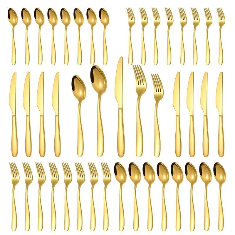 45 Pcs Restaurant Golden Silverware Modern Bulk Cutlery Dinnerware Set Gold Flatware Set Stainless Steel Metal CLASSIC Wedding