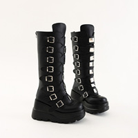 CHENO Bottes à talons hauts épais en cuir noir sur mesure OEM ODM pour femmes