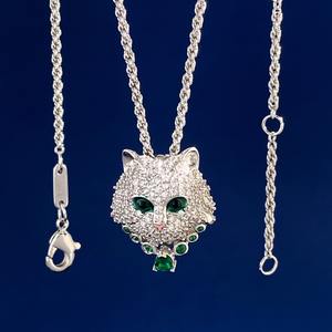 Nuevo Conjunto de Joyería con Forma de <span class=keywords><strong>Lince</strong></span> con <span class=keywords><strong>Ojos</strong></span> de Piedras Preciosas Verdes, Collar, Aretes y Anillo de Circonita Brillante, Conjunto de Regalo de Moda Único - Product Image 4