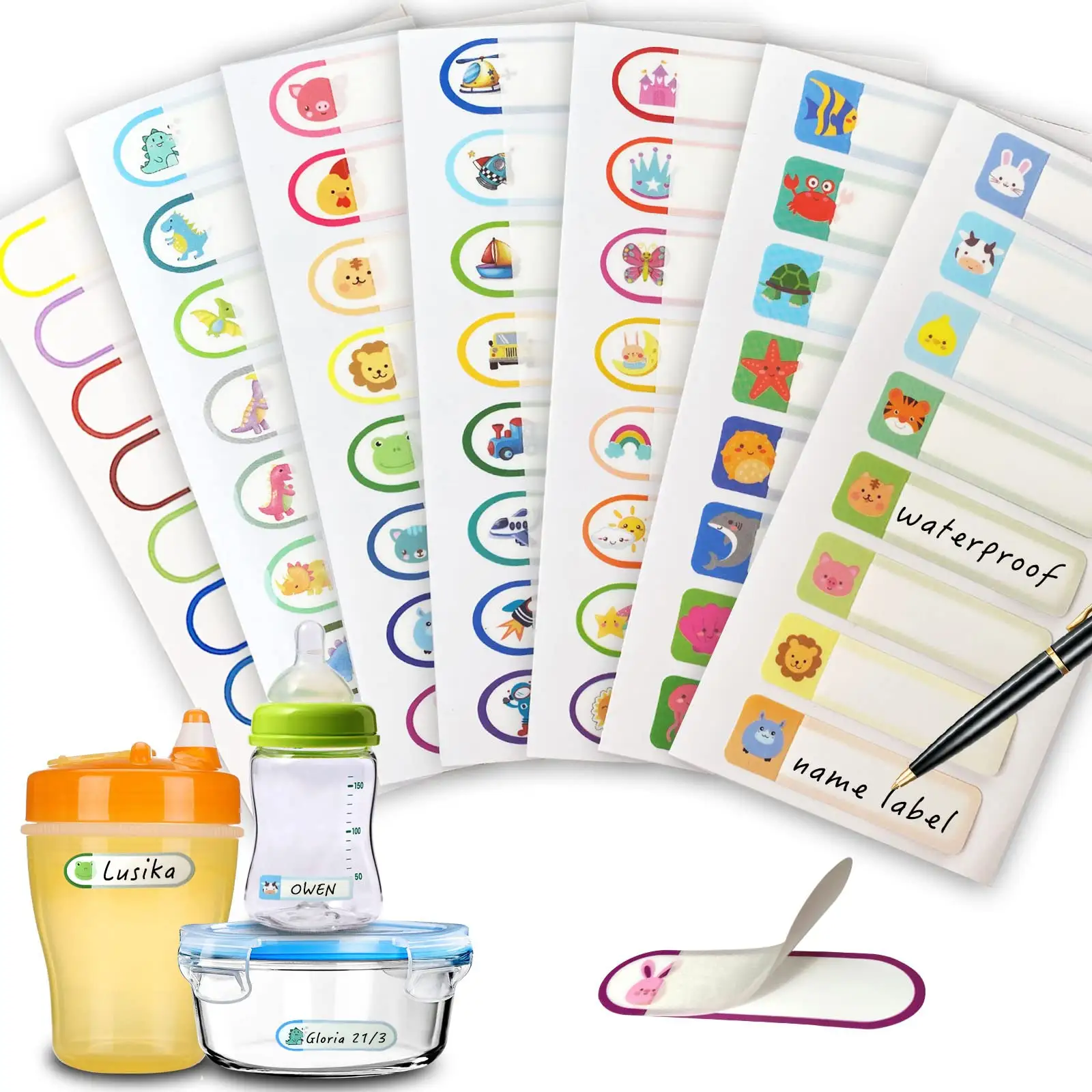 Nome Tag Etiquetas para Crianças Usado em Garrafas Caixas Multipurpose Garrafas Etiquetas para Creche Impermeável e Auto-adesivo