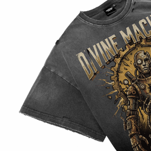 T-shirts pour hommes respirants à col rond et manches courtes, style vintage délavé, imprimé DTG personnalisé, motif robot steampunk, décontractés - Product Image 5