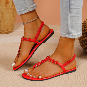 Sandales plates bohèmes en PVC pour femmes, à pois, avec chaîne, entre-doigts, pour vacances d'été en bord de mer, avec brides supérieures à crochets, amorti et cuir véritable - Product Image 5